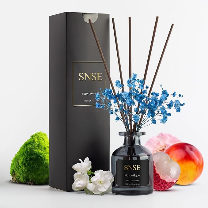 SNSE Narcotique with Flowers Perfumed Reed Diffuser Set | 3.38 oz Scent Fragrance Oil Diffuser for Bedroom, Bathroom, Home Décor and Gift, Decorative Air Fresheners with Sticks