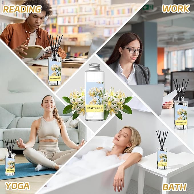 SCENTORINI Reed Diffuser Oil Refill, Honeysuckle Essential Oil 6.76 Fl Oz, Natural Long Lasting Aromatherapy Fragrance Oil for Home Bedroom Bathroom Office Spa Air Freshener Home Decor