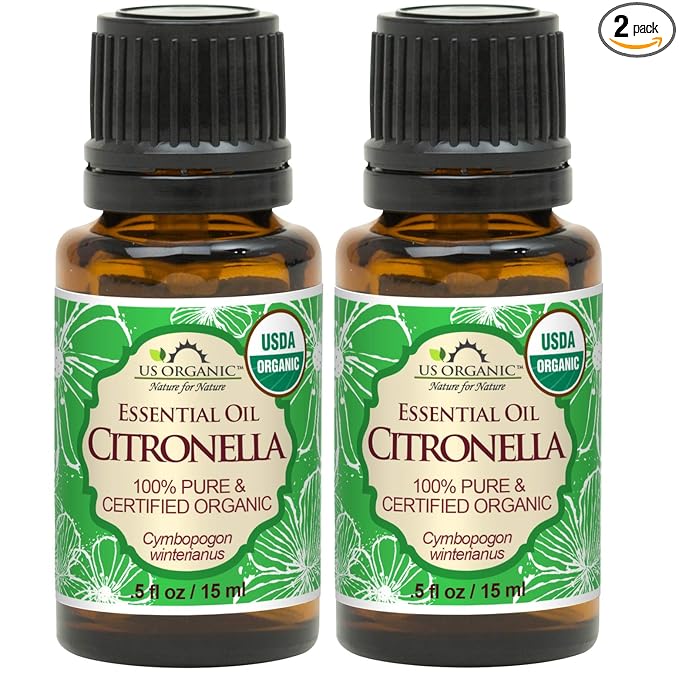 US Organic Citronella Essential Oil, USDA Certified, 100% Pure, 15 ml Pack of 2, Improved caps and droppers – Used for Skin Care, Many DIY Projects Like Candle Making and Much More