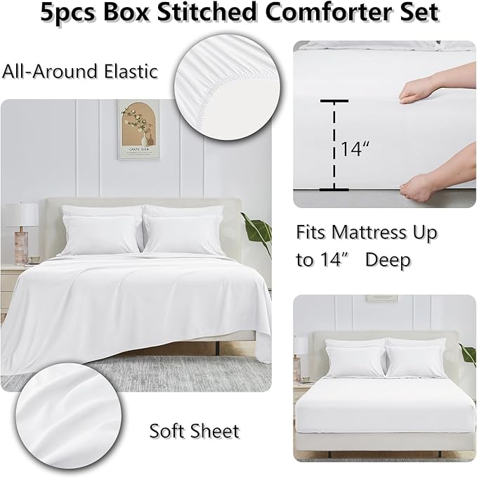 CozyLux Twin Comforter Set with Sheets White - Ultra-Soft 5 Pieces Bed in a Bag Twin, Oeko-TEX Certified Bedding Set, All Season Bed Set with Down Alternative Comforter, Sheets, Pillowcase & Sham