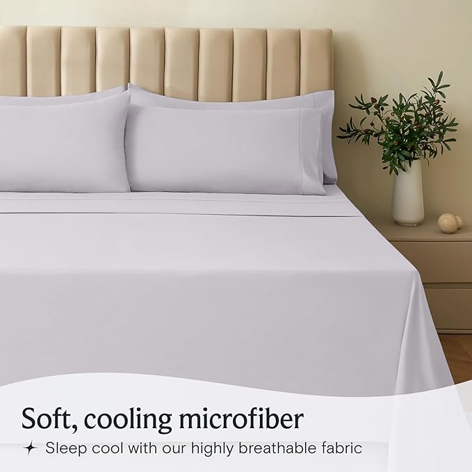 LuxClub 4 PC Sheet Set Bed Sheets Deep Pockets 16" Eco Friendly Wrinkle Free Cooling Machine Washable Hotel Bedding Silky Soft - Dove Gray Full (Pack of 4)