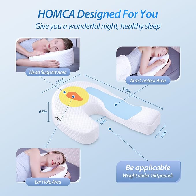 HOMCA Side Sleeper Pillows for Adults, Memory Foam U Shaped Pillows for Neck Pain Relief with Firm Support for Cervical Alignment, Cervical Neck Pillow for Side Sleepers (Upgraded Version)