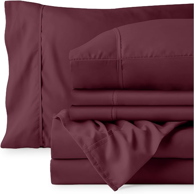 Bare Home Hotel Luxury Queen Sheet Set, Extra Soft - 6 Piece Set - Deep Pockets - Easy Fit - Cooling & Breathable - Wrinkle, Fade, Stain Resistant - Includes 4 Pillowcases (Queen, Burgundy)