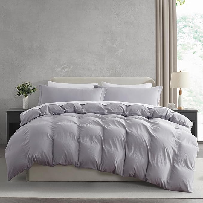 Nestl Grey Lavender California King Duvet Cover Sets - Soft Double Brushed Cal King Duvet Cover, 3 Piece, with Zipper Closure, 1 Duvet Cover 104x98 inches and 2 Pillow Shams