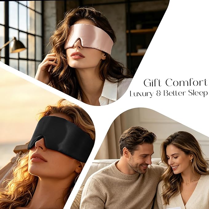 ZIMASILK 22 Momme 100% Mulberry Silk Sleep Mask for Women Sleeping, 3D Contoured Cup Eye Mask for Lash Extensions, Super Soft & Breathable, Blackout Blindfold for Nights (Black)