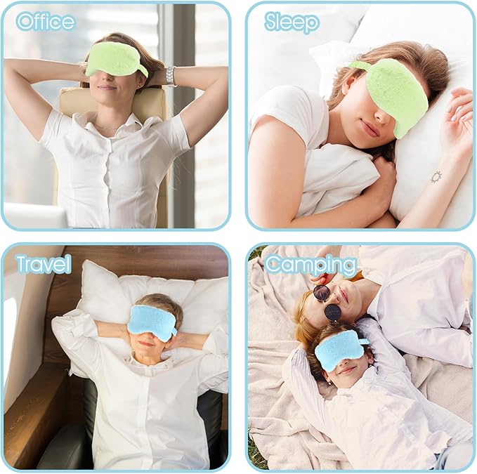 2 Pcs Plush Leopard Eye Mask Soft Sleeping Blindfold Eye Cover Comfortable Furry Faux Fur Sleeping Mask Satin Nap Night Eyeshade Cover for Women Men Gift (Green, Blue)