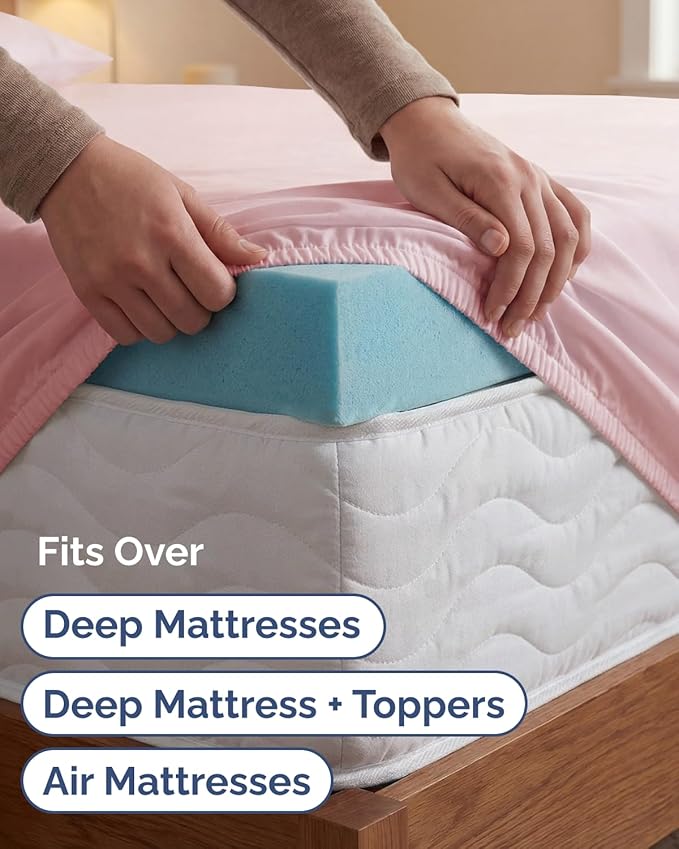 Extra Deep Twin XL Sheet Set - 4 Piece Breathable and Cooling Sheets - Hotel Luxury Bedding for Women, Men, Kids & Teens - Easy & Secure Fit - Soft and Wrinkle Free - Extra Deep Pockets - Baby Pink