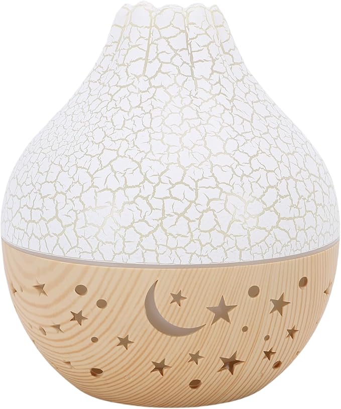 Air Diffuser Humidifier, Silent Ultrasonic Mini USB Humidifier, Aromatherapy Diffuser with Auto Shut Off Loop Lighting Wood Grain Design for Home Office Bedroom Spa (White Crack Light Wood