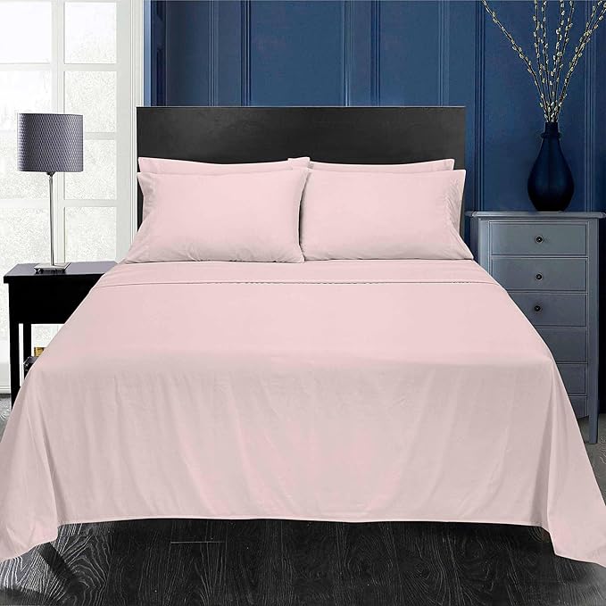 ROYALE LINENS 6 Piece King Sheets Set - Soft Brushed 1800 Microfiber Bedding - 1 Fitted and 1 Flat Sheet, 4 Pillow Cases - Wrinkle Free & Fade Resistant - Hotel Luxury Bed Sheets (Peach Blush, King)