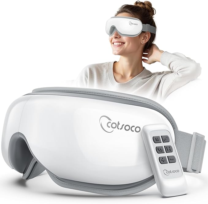 cotsoco Eye Massager with Heat, Remote, and Compression, Adjustable Foldable Sleep Mask for Relaxing Eyes and Better Sleep, Migraine Relief Device, Birthday Gifts for Mother Day Women Men Her Him