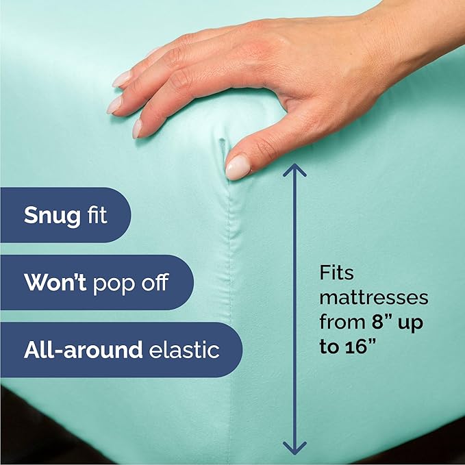 Queen 6 Piece Sheet Set - Comfy, Breathable & Cooling - Hotel Luxury Bedding for Women, Men, Kids, Teens & Children - 1 Flat & 1 Fitted Sheet & 4 Pillowcases w/ Deep Pockets - Wrinkle Free - Spa Blue