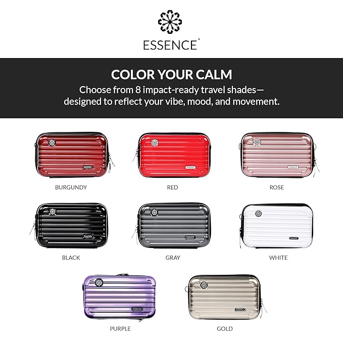 Essence Travel Amenity Kit | Travel Essentials & Travel Size Toiletries Kit | 5-Pack Nasal Diffuser Rings, Sleep Mask, Lotion & Hygiene Kit | Travel Toiletry Kit for Women | Red Case