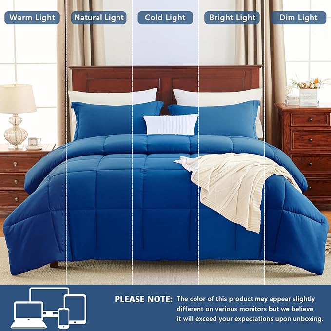 CozyLux Twin/Twin XL Comforter Set Classic Blue - 2 Pieces Box Stitched Twin Bed Set for Teen Boys and Girls with All Season, Soft Bedding Sets with 1 Down Alternative Comforter and 1 Pillow Sham