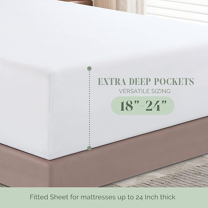 Elegant Comfort Luxurious 1500 Premium Hotel Quality Microfiber 4-Piece Sheet Set, 18-24 Inches Deep - Extra Deep Pocket Sheets - Ultra Soft 4PC Deep Pocket Sheets, Queen, White