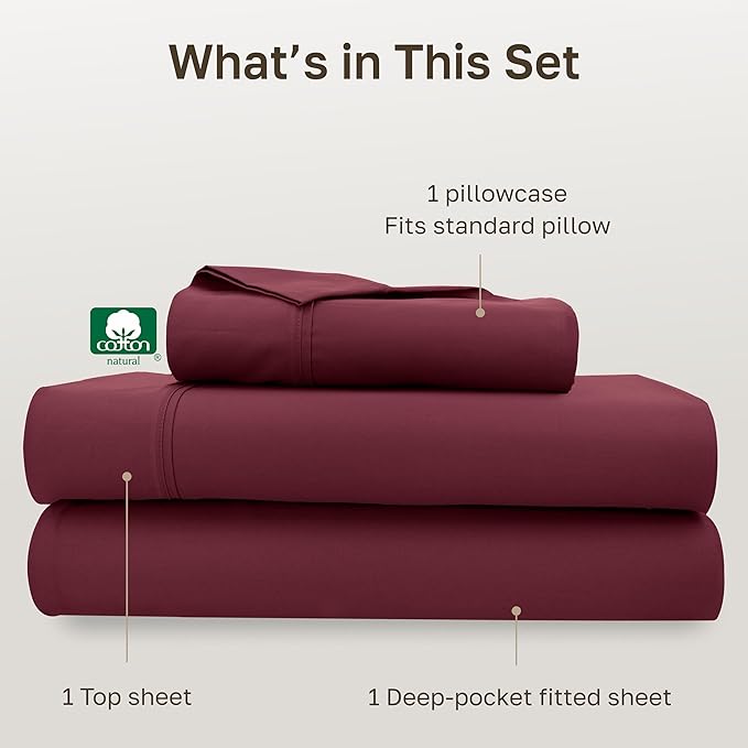 California Design Den Soft 100% Cotton Twin XL Bed Sheets Set, 400 Thread Count Good Housekeeping Award Winner, Silky Smooth Sateen Weave, Refined Twin XL Bed Sheet Set - Burgundy Red