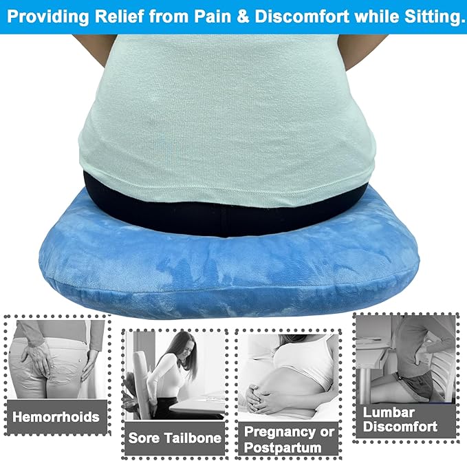 Donut Pillow Hemorrhoid Cushion for Tailbone Pain Relief, Medical Anti-Bedsore Seat Cushion for Pressure Sores, Bedsores, Pregnancy, Disabled & Paralyzed, Butt Pillow with Removable Cover
