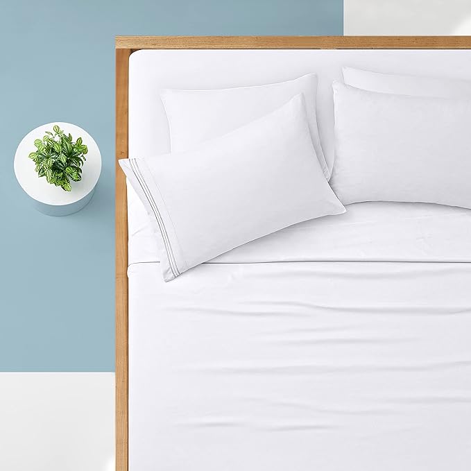 Manyshofu Extra Deep Pocket Queen Sheet Sets - Hotel Luxury 1800 Thread Count Sheets & Pillowcases - Microfiber Bedding Set up to 24" Mattress - Pure White Bed Sheets 18-24 Inch Deep Pockets - 4 Piece