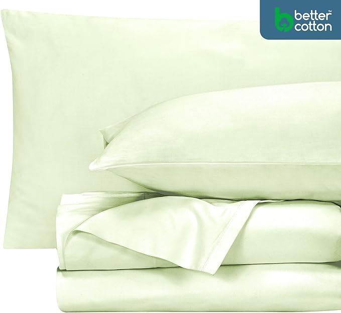 ROYALE LINENS 400 Thread Count 100% American Grown Cotton 4 Piece Sateen Full Sheet Set - 1 Fitted Sheet, 1 Flat Sheet, 2 Pillow case - Green Full Bedsheet - Cotton Sheets - (Full, Florentine Sage)