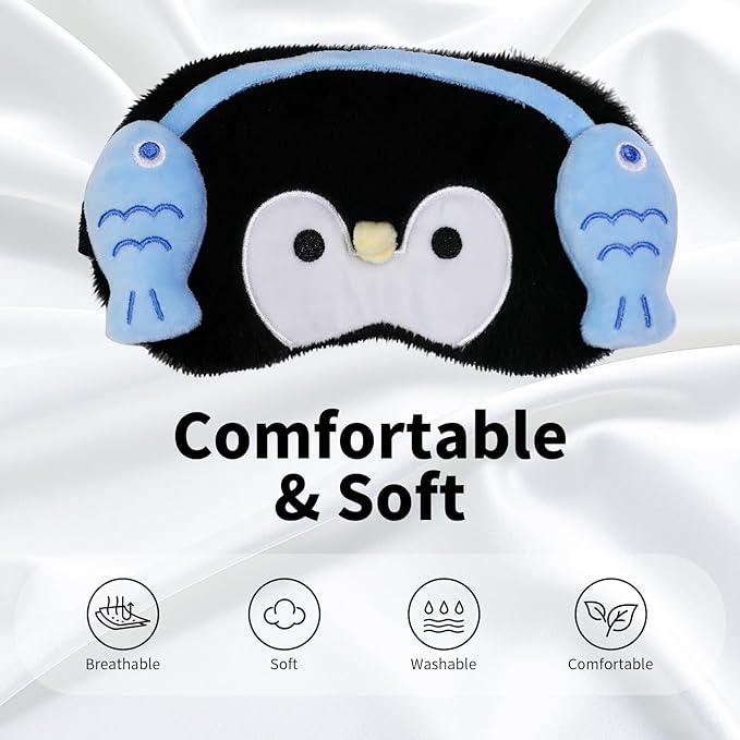 PERFECTSIGHT Sleep Eye Masks, Cute Penguin Sleep Eye Cover Lightweight Adjustable Eyeshade Mask Cover for Women Men Sleep Travel Nap, Fish Headphone