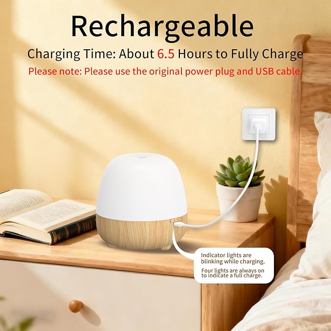 SPLITSKY Cordless Essential Oil Diffuser 150ML, Portable Rechargeable Aromatherapy Diffuser, Quiet Operation and Auto-Off, 7-Color LED Light, 3 Timer Settings, for Home, Bedroom, Travel