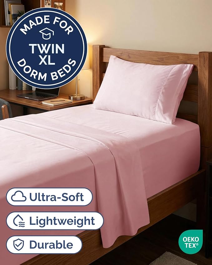 Extra Deep Twin XL Sheet Set - 3 Piece Breathable & Cooling Bed Sheets - Easily Fits 18 to 24 inch Mattress - Ultra Soft, Wrinkle & Fade Free w/ Extra Deep Pockets - Hotel Luxury Bedding - Baby Pink