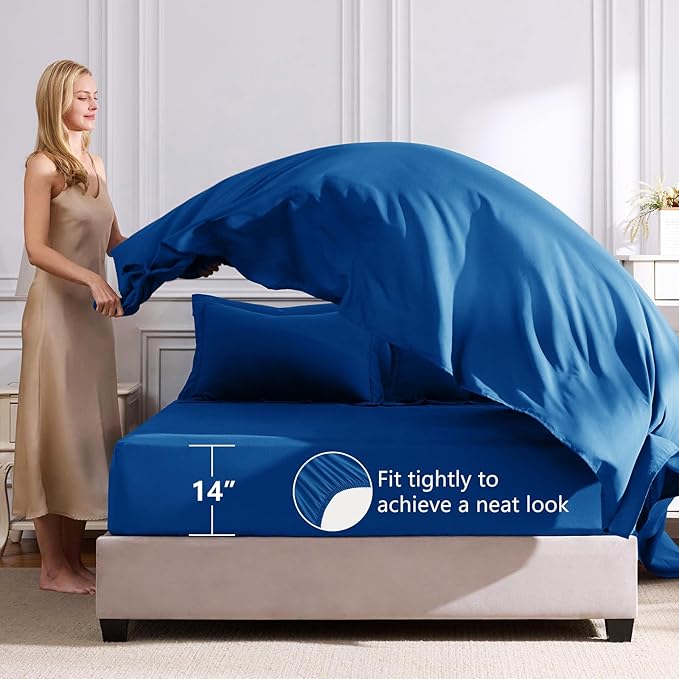 CozyLux Oversized Queen Comforter Set Classic Blue - 7 Pieces Bed in a Bag Comforter Set with Sheets, Luxury Soft Bed Set, Bedding Set with Down Alternative Comforter, Sheets, Pillowcases & Shams