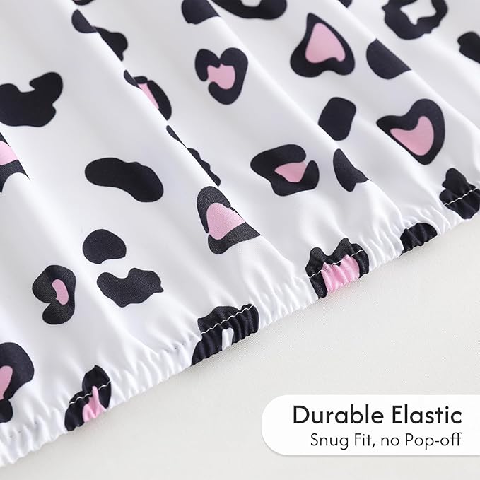 King Size Sheets Set, Leopard 4-Piece Brushed Microfiber Sheets, Cooling Bed Sheet Set, Soft & Breathable, 16' Deep Pocket Fitted Sheet & Pillowcase Set, Pink Hearts Leopard