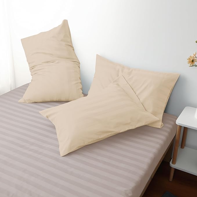 100% Egyptian Cotton Pillow Cases Set of 2,Queen Size 400 Thread Count Cooling Pillowcases,Soft and Breathable Pillow Covers with Envelope Closure,20x30 Inches,Striped Beige