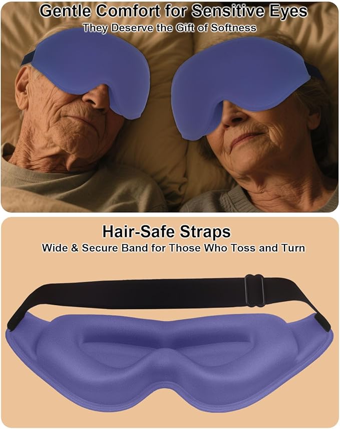 Sleep Mask for Women Men, Machine Washable, Pressure-Free Temple and Nose Space, 3D Ventilated Contour (Blue)