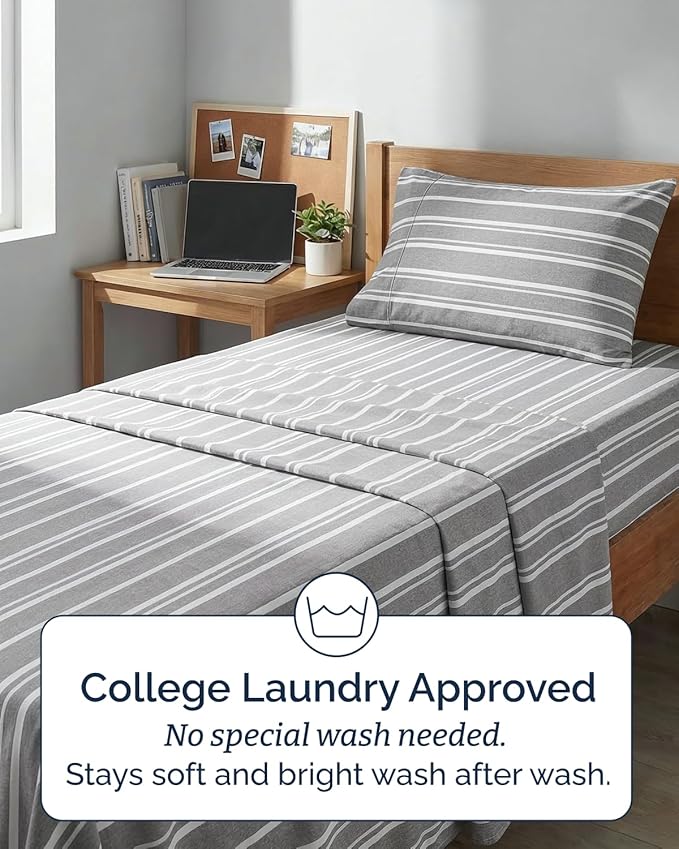 Extra Deep Twin XL Sheet Set - 3 Piece Breathable & Cooling Bed Sheets - Easily Fits 18 to 24 inch Mattress - Soft, Wrinkle & Fade Free w/ Extra Deep Pockets - Hotel Luxury Bedding - Grey Stripes 3
