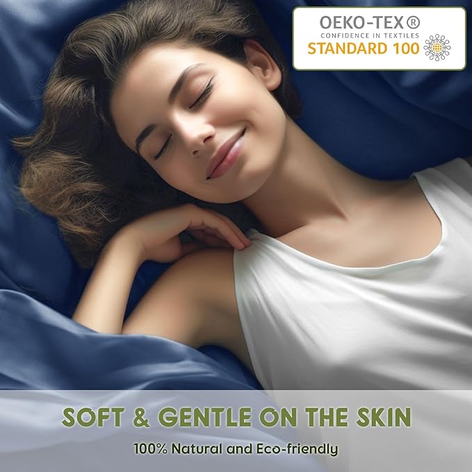 SONORO KATE 100% Egyptian Cotton Sheets Queen Size - 600 Thread Count, Luxury Hotel Sateen Weave Bedding Set, Soft Breathable Sheet Sets, 16" Deep Pocket - 4 PC(Navy Blue,Queen)