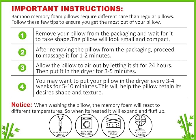 Memory Foam Bamboo Pillows King 20" x 36" [Adjustable] for Sleeping - Cool & Breathable Cover with Zipper Rayon Derived from Bamboo Pillowcase - Relieves Neck Pain - Back/Stomach/Side Sleeper