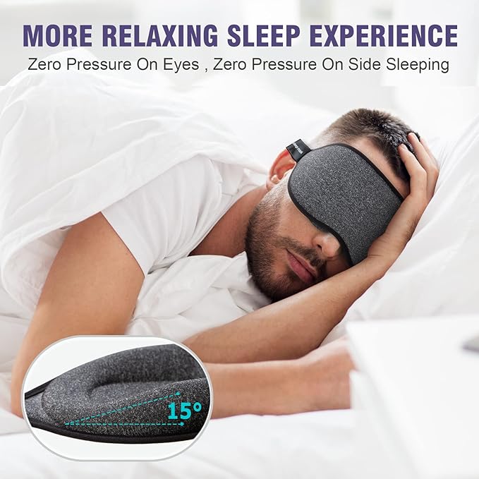 YIVIEW Sleep Mask for Side Sleeper, Block Out Light, Eyelash Extensions Friendly 3D Contoured Sleeping Eye Mask, Soft Breathable Night Blindfold with Adjustable Strap, Lightweight Eye Cover Gray