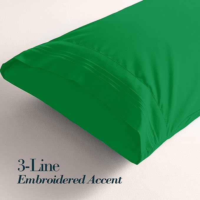 Mocassi 2-Piece Premium Standard/Queen Pillowcase Set 1800 Series Hotel Quality Microfiber - Soft and Breathable with 3-Line Embroidery Wrinkle and Stain Resistant, Easy Care, 20" x 30", Royal Green