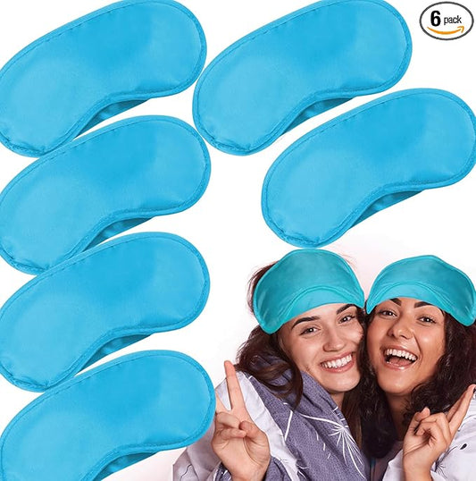 6 Pack Blindfold Eye Mask Cover Sleep Mask for Party Games Travel Sleep Team Build Party Supply with Adjustable Strap for Women Men Kids, Light Blue