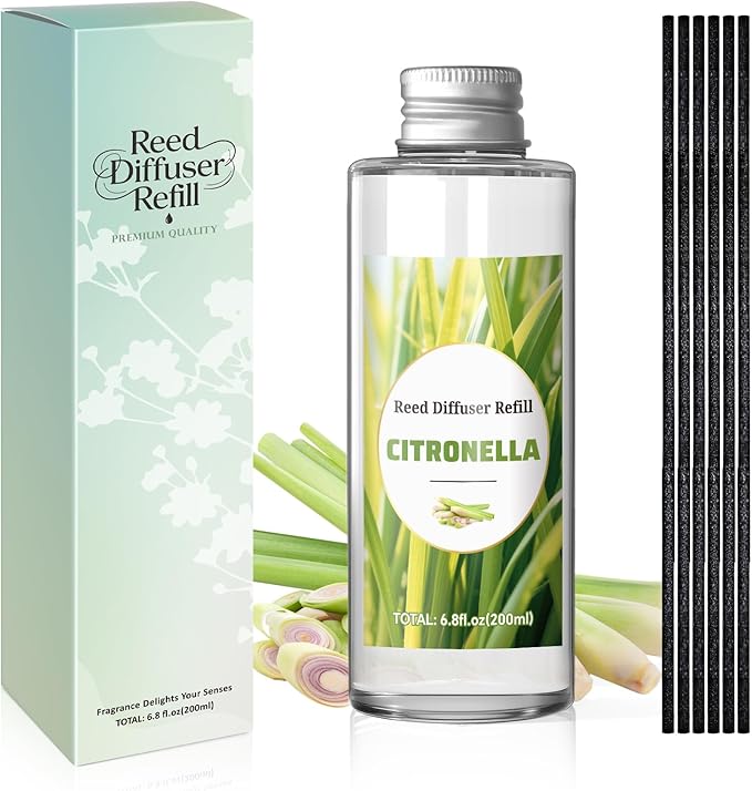 SCENTORINI Reed Diffuser Oil Refill, Citronella Diffuser Oil 6.76 Fl Oz, Natural Scented Essential Oil Refill Long Lasting Home Fragrance for Room Spa Aromatherapy Bathroom Hotel Decor, Patio, Outdoor