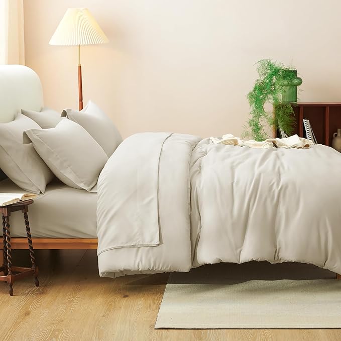 CozyLux Full Size Comforter Sets Oatmeal, 7 Pieces Bed in a Bag Full Comforter Set with Sheets, Luxury Bedding Set with Down Alternative Comforter, Fitted Sheet, Flat Sheet, Pillowcases & Shams
