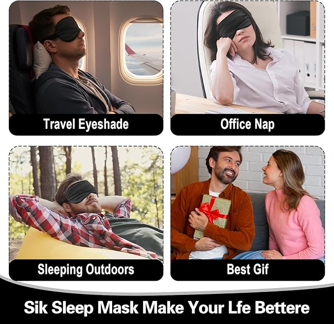 21 Pcs Adjustable Silk Eye Masks for Sleeping, Black Blindfold with Slide Buckle for Travel, Night Rest, Men & Women, Comfortable Light Blocking Sleep Accessories (8.07 x 3.74 in)