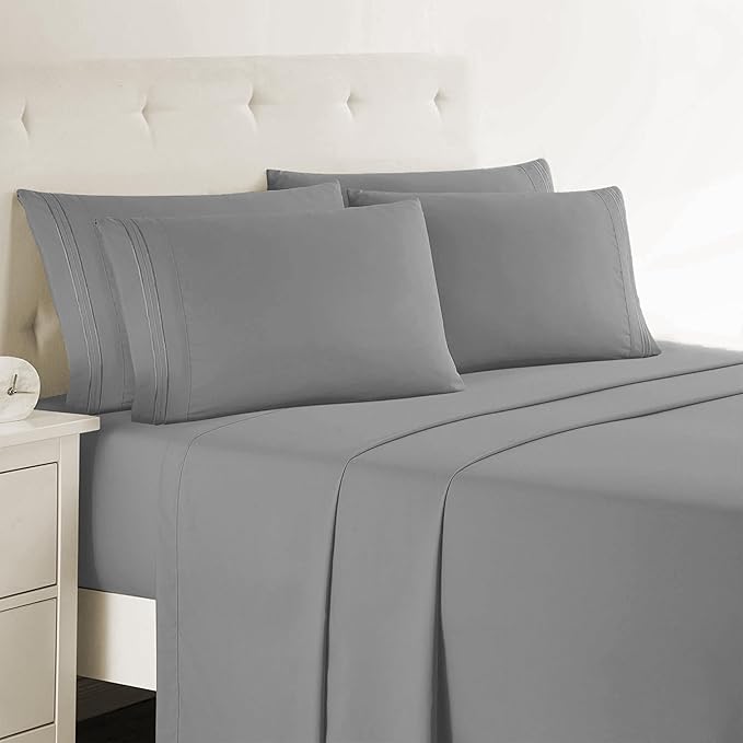 Clara Clark Twin XL Sheets - Hotel Luxury 5 Piece Bed Sheets for Twin XL Size Bed - Soft Bedding Sheets & Pillowcases, Fits Mattress up to 16 inch deep. Twin XL, Medium Grey