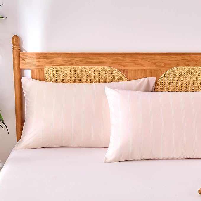 Amazon Basics Stripe Cooling Pillow Cases for Hot Sleepers, Soft Cooling Pillow Covers with Envelope Closure, 20" x 36", King, Pink, Pack of 2