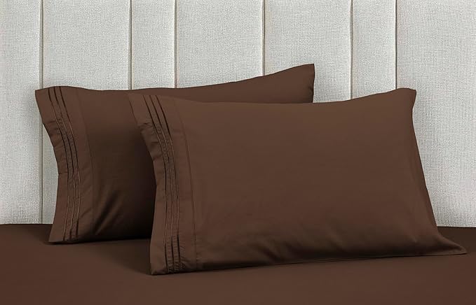 Mocassi Pillowcases 1800 Premium Hotel Quality - Easy Care, Smooth Weave, Wrinkle and Stain Resistant, Easy Slip-On, 2-Piece Set, Standard/Queen Pillowcase, Brown