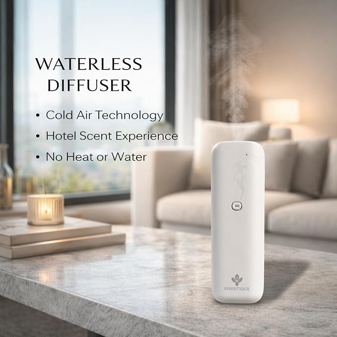 The Pulse Plug-in Waterless Diffuser – Cold Air Nebulizing Scent Machine for Home, Hotel, Office & Spa – w/Bluetooth for Essential Oil Blends (White)