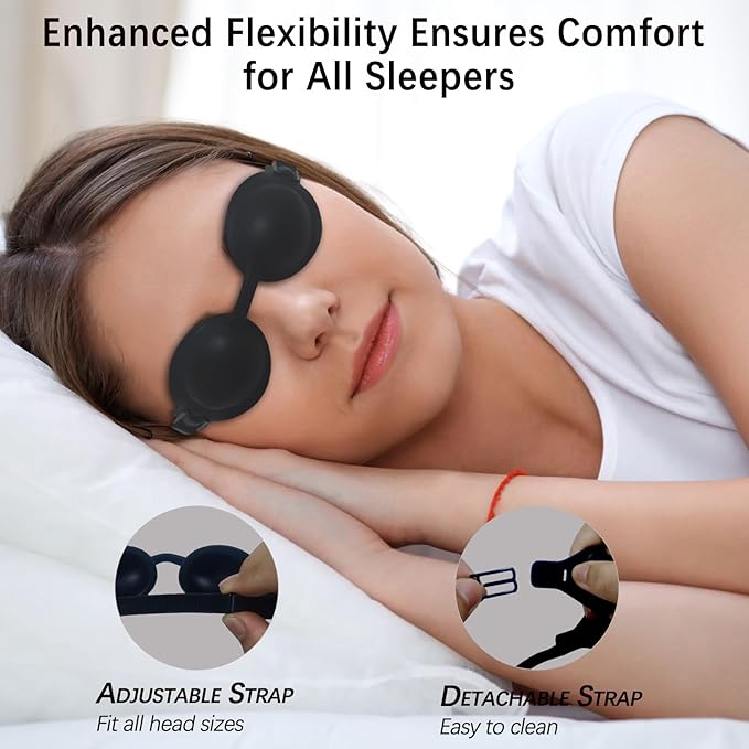 Moisture Chamber Glasses for Dry Eyes – Vowleike 3D Silicone Small Face Design Soft Sleep Goggles for CPAP Users with Adjustable Strap, Reusable Hydrating Sleep Eye Mask for Night (Semi-Matte Black)