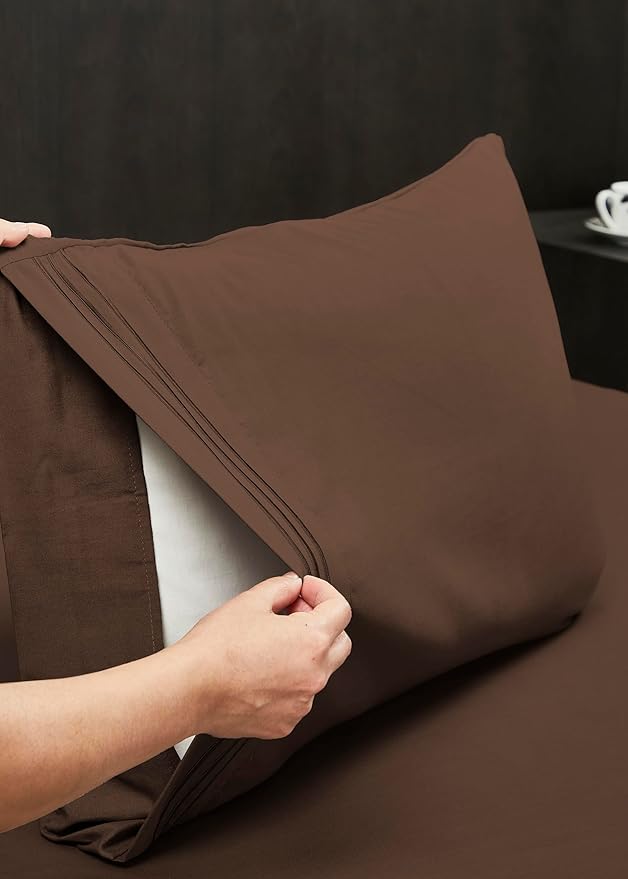 Mocassi Luxury Twin 4-Piece Sheet Set - 1800 Premium Hotel Quality - Easy-Fit, Wrinkle, Fade Resistant Bed Sheets and Pillowcases - All Around Elastic Fitted Sheet, Deep Pocket, Brown