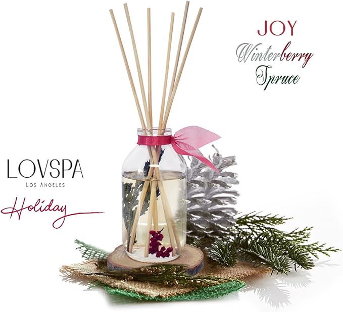 Reed Diffuser Set, Joy Winterberry Spruce Scented Oil Diffuser with Sticks, Home Fragrance Accessories for Bathroom Shelf Decor, Aroma Diffusers for Home or Office Desk, USA Made