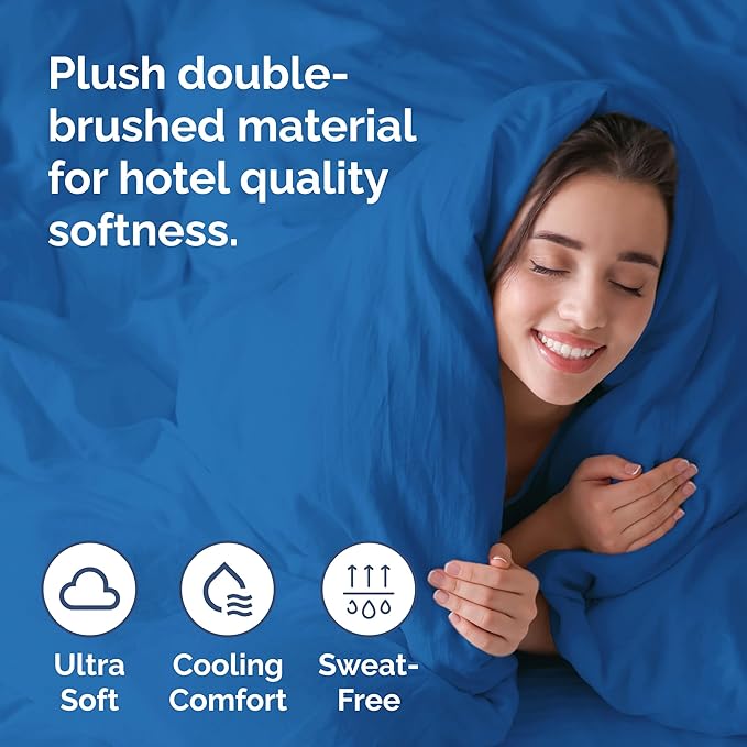 Duvet Cover Queen Size Set - Extra Soft Queen Duvet Cover 90" x 90" with 2 Pillow Shams - Hotel Luxury, Easy Care & Fade Free w/ Zipper Closures & Ties - All Season, Comfy & Breathable (Royal Blue)