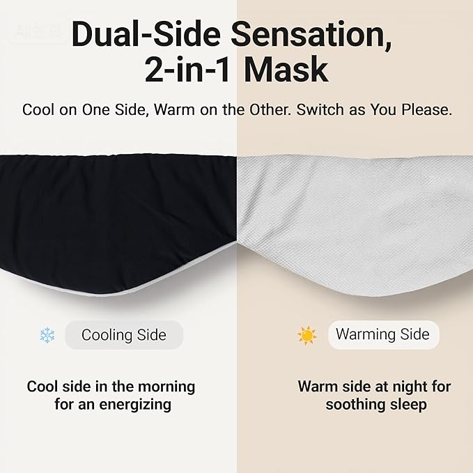 Soft Reversible Cotton Eye Mask, Obsidian Black&Grey Full-Coverage Adjustable Breathable Wrap, Ultra-Light Total Blackout Blindfold for Travel Nap, Ready-to-Gift Set for Women Men Couples Adults