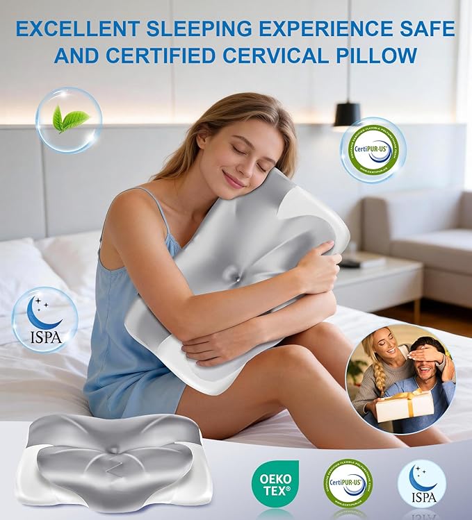 Neck Cervical Pillow, Side Sleeper Pillow for Neck Pain Relief, Support Ergonomic Contour Silky Smooth Luxury Memory Foam Pillows for Side/Back/Stomach Sleepers Pain Relief Neck (23.5x14.5x5.5in)