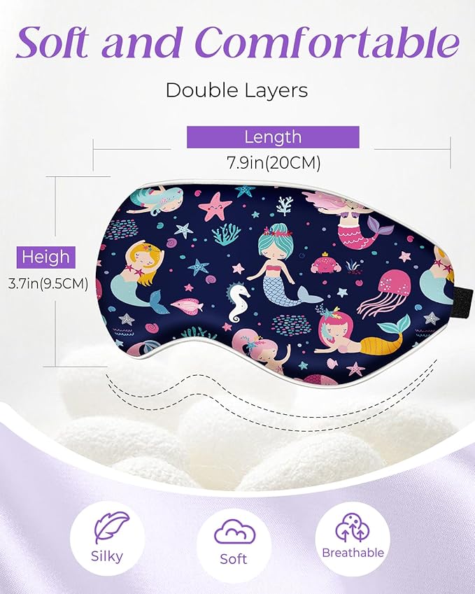 Miss Adola Sleep Mask for Kids - Cute Kawaii Cartoon Silk Sleeping Mask with Adjustable Strap Soft Smooth Light Eye Mask for Sleeping Silk Kids Eye Cover for Boys Girls Teens, BU Fish Ocean