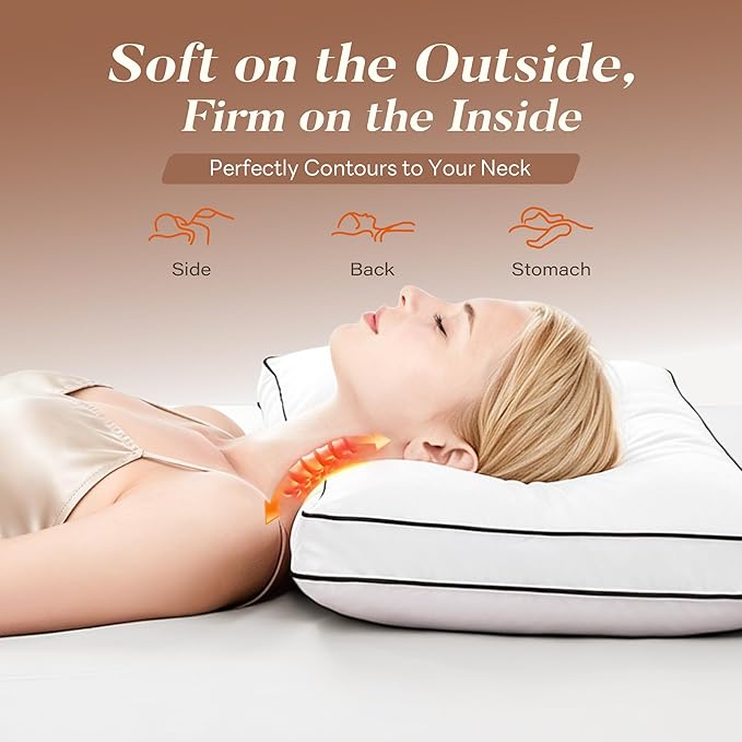 Feather Down Pillows Standard Size Set of 2, Hotel Collection Bed Pillows 2 Pack, Medium Firm Pillow for Side, Back or Stomach Sleepers, Downproof, Gusset Design 20x26 in.